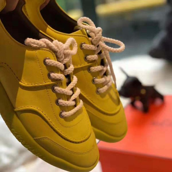Hermes Women Turn Sneaker in Calfskin Saddle Stitch Detail-Yellow (2)