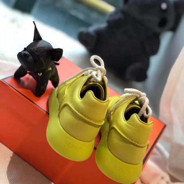 Hermes Women Turn Sneaker in Calfskin Saddle Stitch Detail-Yellow (3)