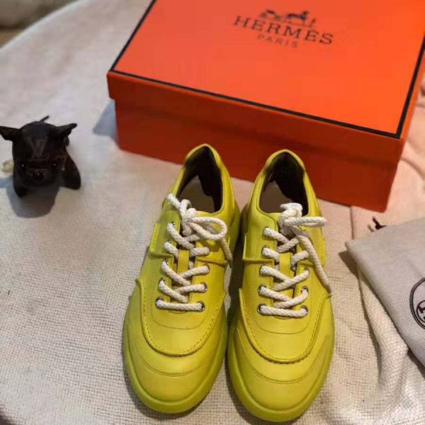 Hermes Women Turn Sneaker in Calfskin Saddle Stitch Detail-Yellow (5)