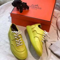 Hermes Women Turn Sneaker in Calfskin Saddle Stitch Detail-Yellow