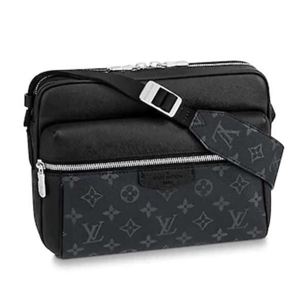 Louis Vuitton LV Unisex Outdoor Messenger Taiga Leather Monogram Canvas-Black