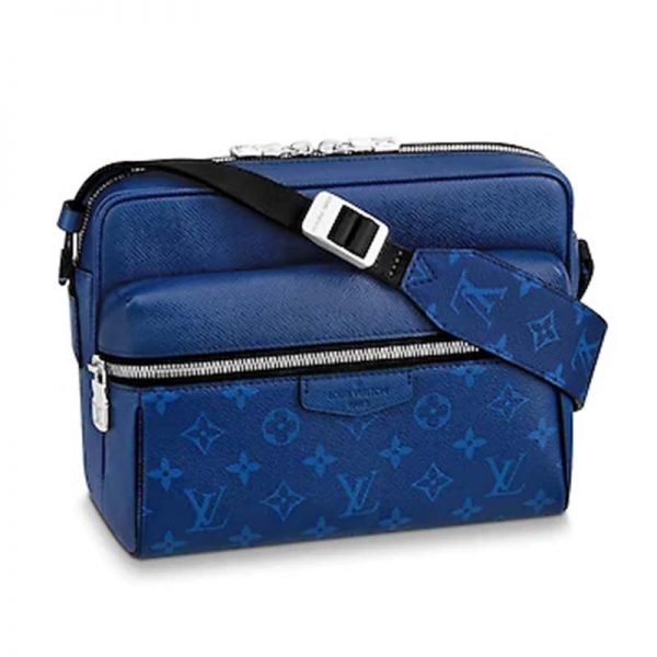 Louis Vuitton LV Unisex Outdoor Messenger Taiga Leather Monogram Canvas-Blue