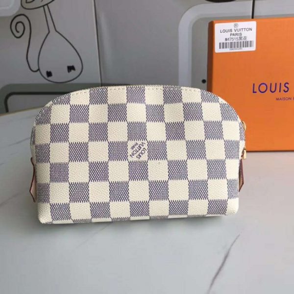 Louis Vuitton LV Women Cosmetic Pouch Damier Azur Canvas-Grey (3)