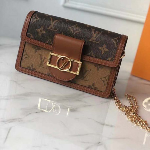 Louis Vuitton LV Women Dauphine Chain Wallet Monogram Canvas-Brown (4)
