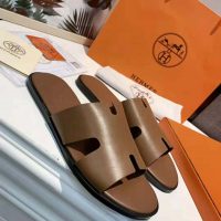 Hermes Unisex Izmir Sandal in Calfskin with Iconic “H”-Brown
