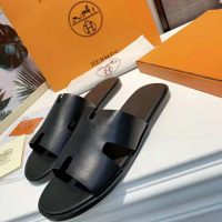 Hermes Unisex Izmir Sandal in Calfskin with Iconic “H”-Black