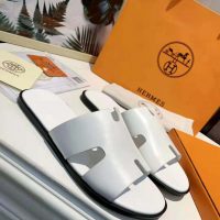 Hermes Men Izmir Sandal in Calfskin with Iconic “H”-White