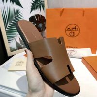 Hermes Unisex Izmir Sandal in Calfskin with Iconic “H”-Brown