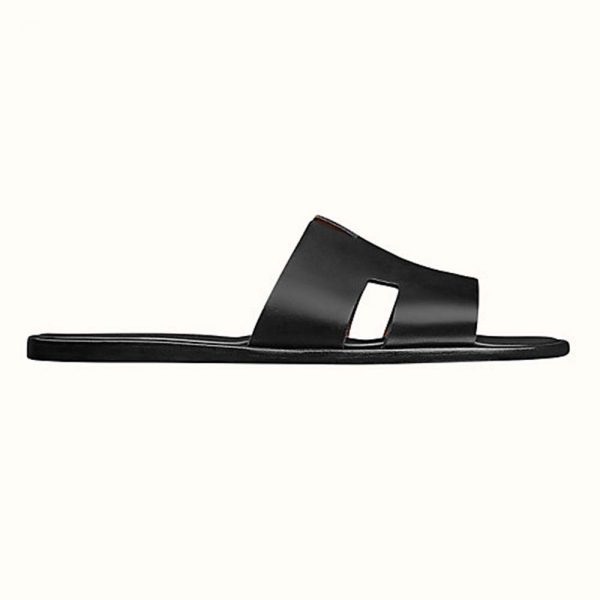 Hermes Unisex Izmir Sandal in Calfskin with Iconic “H”-Black