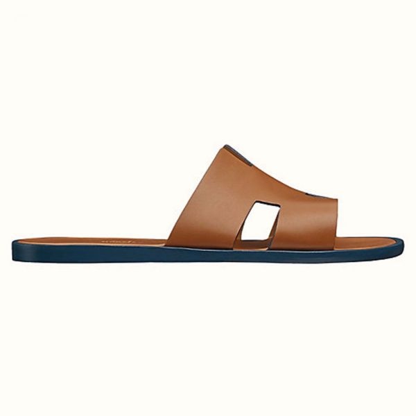 Hermes Unisex Izmir Sandal in Calfskin with Iconic “H”-Brown