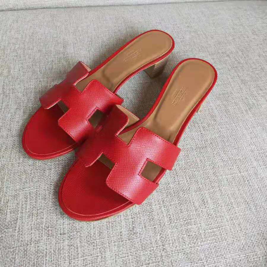 Hermes Fake Designer Women Oasis Sandal Calfskin Iconic "H" 5.6cm Heel-Red - Image 4