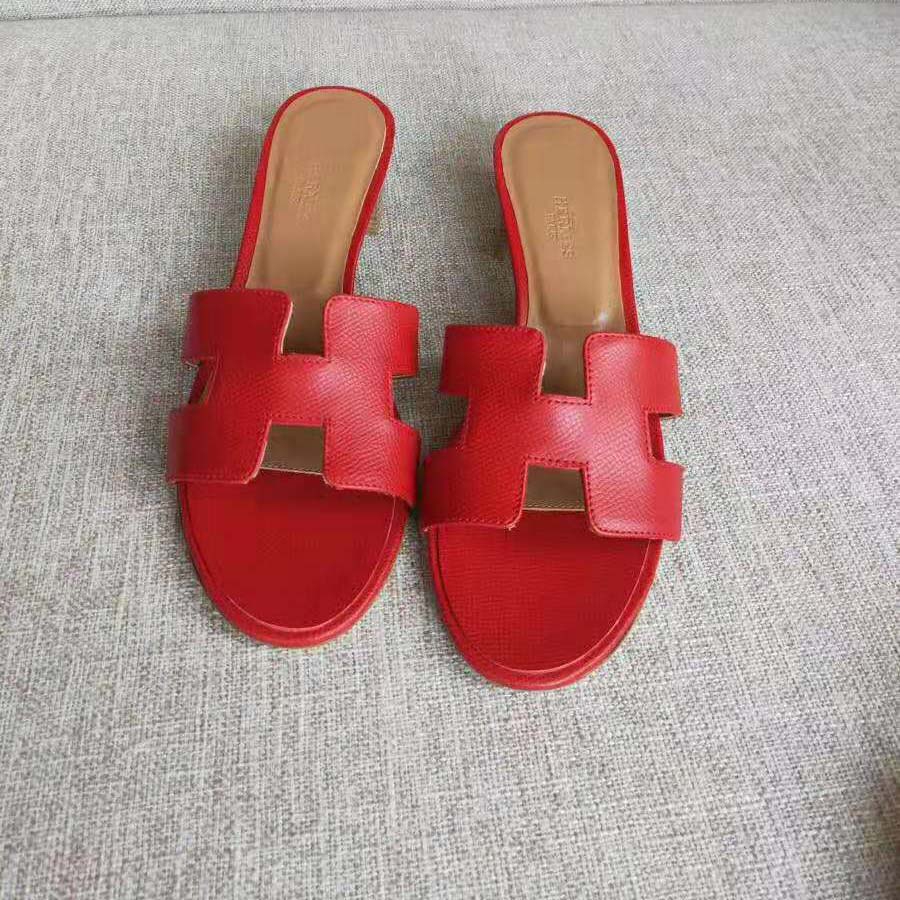 Hermes Fake Designer Women Oasis Sandal Calfskin Iconic "H" 5.6cm Heel-Red - Image 5