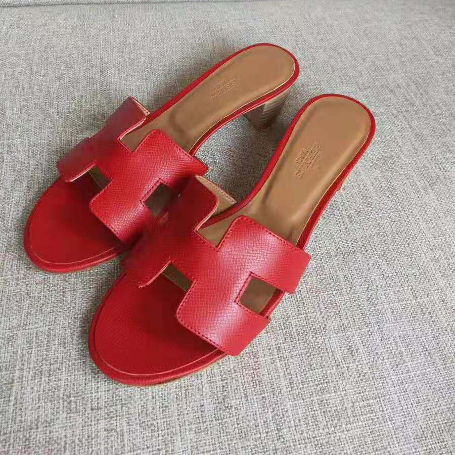 Hermes Fake Designer Women Oasis Sandal Calfskin Iconic "H" 5.6cm Heel-Red - Image 7