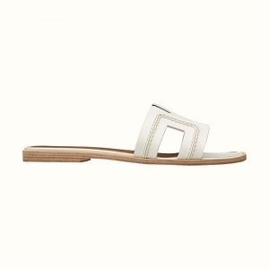 Hermes Women Oran Sandal Calfskin Stitched Detail Iconic "H"-White