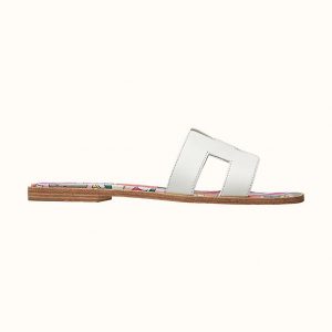 Hermes Women Oran Sandal Cotton Canvas "Faubourg Rainbow" Print-White