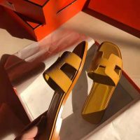 Hermes Women Oran Sandal Epsom Calfskin Iconic “H” Cut-Out-Yellow