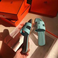 Hermes Women Oran Sandal Epsom Calfskin Iconic “H” Cut-Out-Aqua