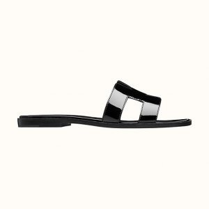 Hermes Women Oran Sandal Patent Calfskin Iconic "H"-Black