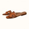 Hermes Women Oran Sandal Patent Calfskin Iconic "H"-Brown