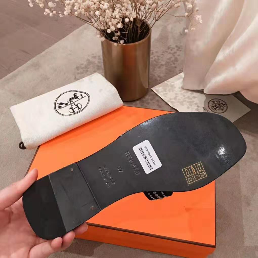Hermes Quality Dupe Women Oran Sandal Suede Goatskin Palladium Plated Studs Iconic "H" - Image 9