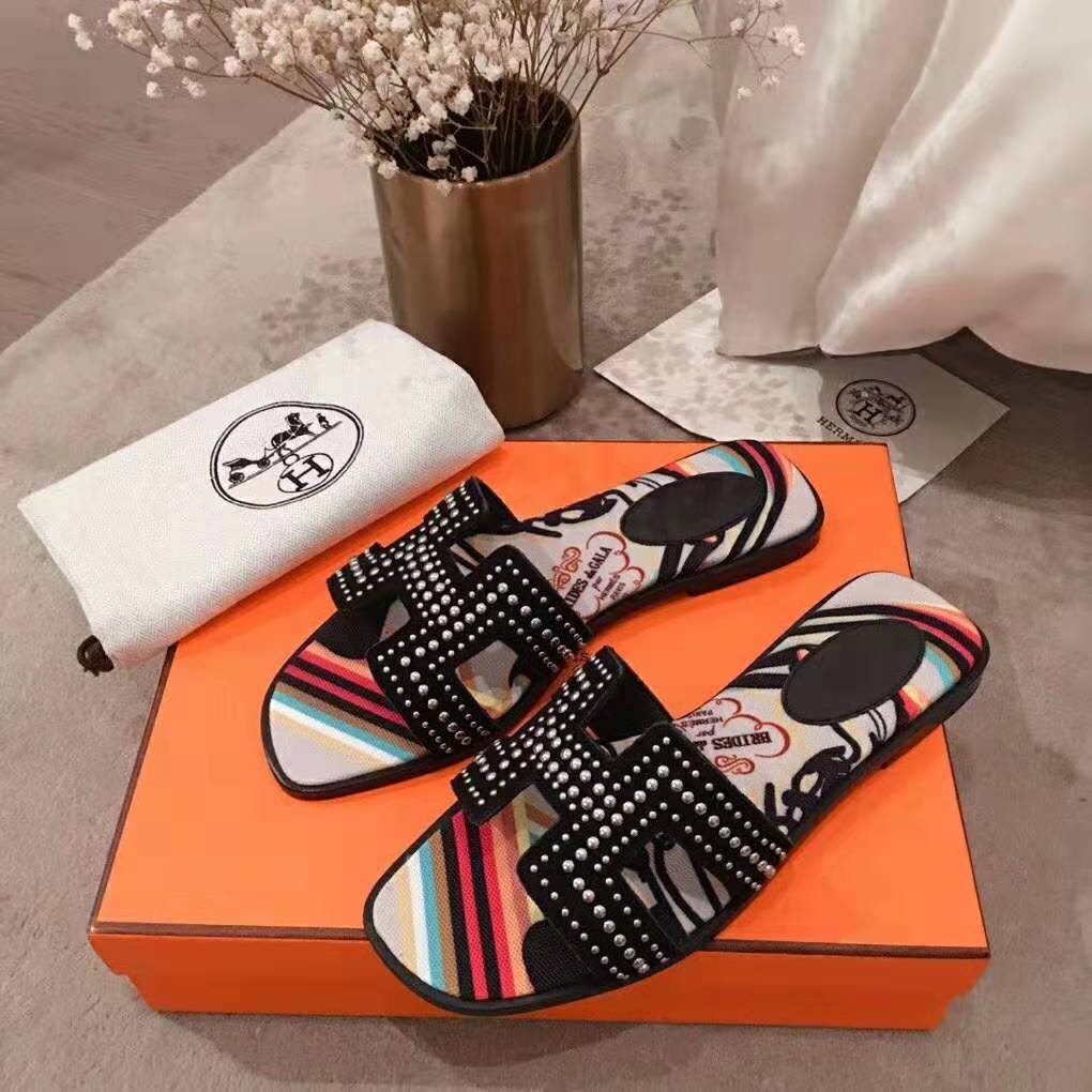 Hermes Quality Dupe Women Oran Sandal Suede Goatskin Palladium Plated Studs Iconic "H" - Image 4