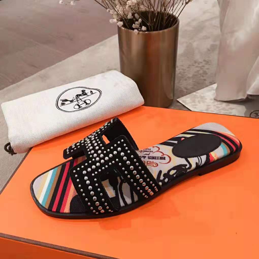 Hermes Quality Dupe Women Oran Sandal Suede Goatskin Palladium Plated Studs Iconic "H" - Image 5