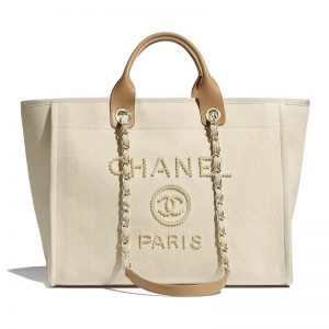 Chanel Women Shopping Bag Mixed Fibers Imitation Pearls & Gold-Tone Metal