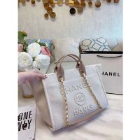 Chanel Women Shopping Bag Mixed Fibers Imitation Pearls & Gold-Tone Metal