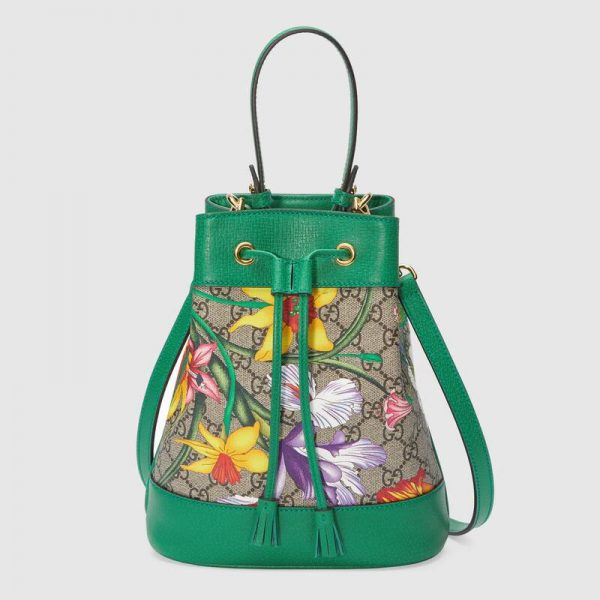 Gucci GG Women Ophidia GG Flora Small Bucket Bag-Green
