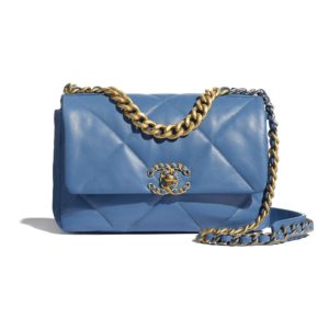 Chanel Women Chanel 19 Flap Bag in Lambskin Leather-Blue