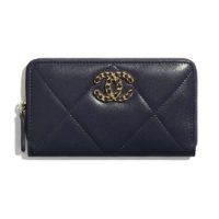 Chanel Women Chanel 19 Zipped Wallet in Lambskin Leather-Navy