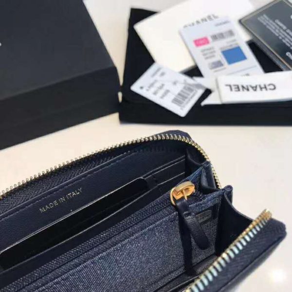 Chanel Women Chanel 19 Zipped Wallet in Lambskin Leather-Navy (9)