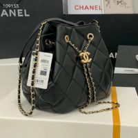 Chanel Women Drawstring Bag Aged Calfskin & Silver-Tone Metal-Black