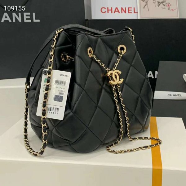 Chanel Women Drawstring Bag Aged Calfskin & Silver-Tone Metal-Black (3)