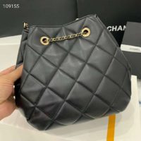 Chanel Women Drawstring Bag Aged Calfskin & Silver-Tone Metal-Black