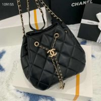 Chanel Women Drawstring Bag Aged Calfskin & Silver-Tone Metal-Black