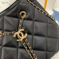 Chanel Women Drawstring Bag Aged Calfskin & Silver-Tone Metal-Black