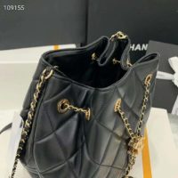 Chanel Women Drawstring Bag Aged Calfskin & Silver-Tone Metal-Black