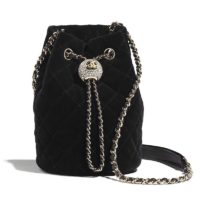 Chanel Women Drawstring Bag Velvet Strass & Silver-Tone Metal-Maroon