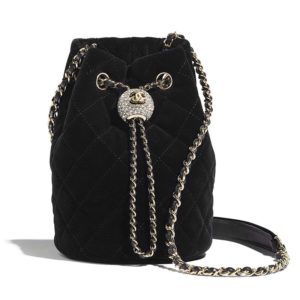 Chanel Women Drawstring Bag Velvet Strass & Silver-Tone Metal-Black