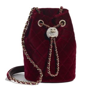 Chanel Women Drawstring Bag Velvet Strass & Silver-Tone Metal-Maroon