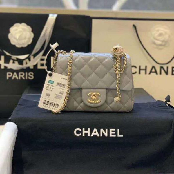 Chanel Women Flap Bag Lambskin & Gold-Tone Metal-Grey (4)