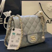 Chanel Women Flap Bag Lambskin & Gold-Tone Metal-Grey