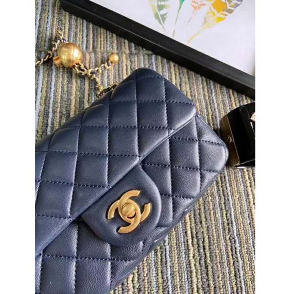 Chanel Women Flap Bag Lambskin & Gold-Tone Metal-Navy (6)