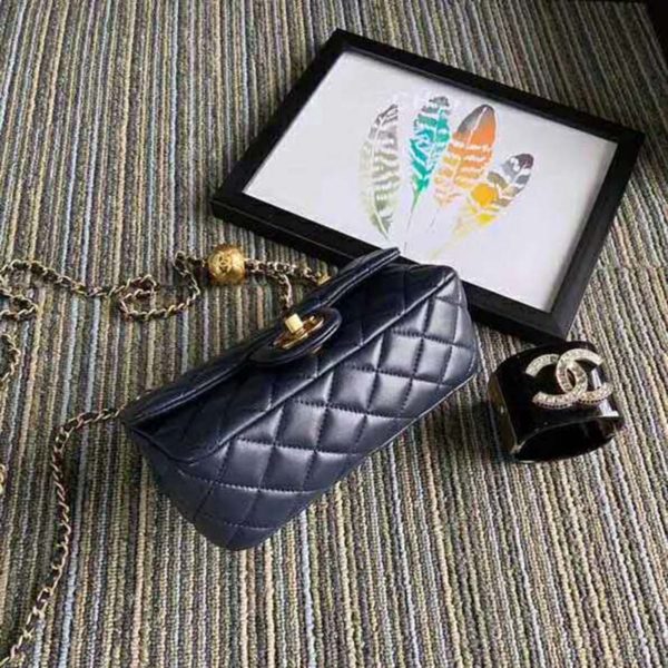 Chanel Women Flap Bag Lambskin & Gold-Tone Metal-Navy (7)