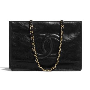 Chanel Women Shopping Bag Shiny Aged Calfskin & Gold-Tone Metal