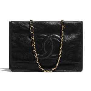 Chanel Women Shopping Bag Shiny Aged Calfskin & Gold-Tone Metal