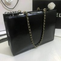 Chanel Women Shopping Bag Shiny Aged Calfskin & Gold-Tone Metal