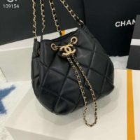 Chanel Women Small Drawstring Bag Lambskin & Gold-Tone Metal-Black