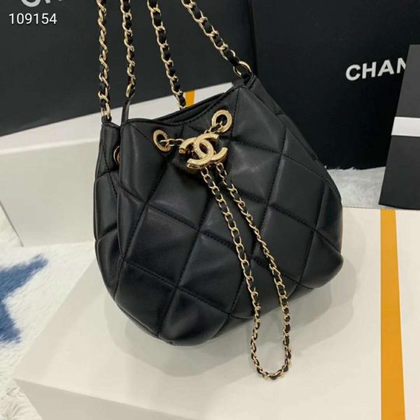 Chanel Women Small Drawstring Bag Lambskin & Gold-Tone Metal-Black (1)